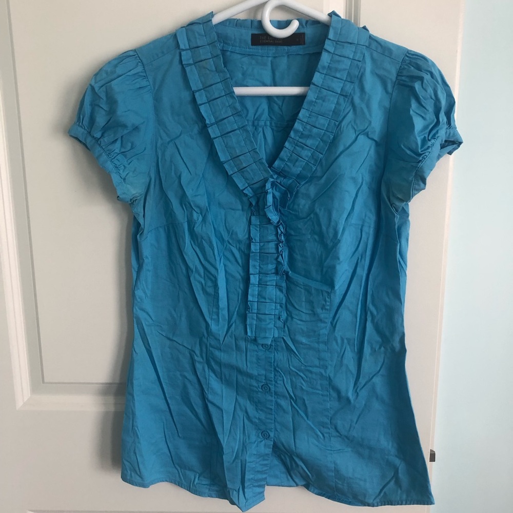 The Limited Blue Short Sleeve abut Down w Ruffle